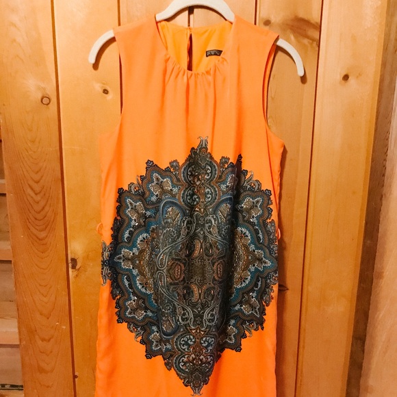 Orange and patterned shift dress. - Picture 2 of 4